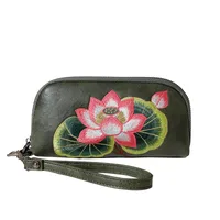 Women's Lotus Pu Leather Embroidery Zipper Wallets sku image 10