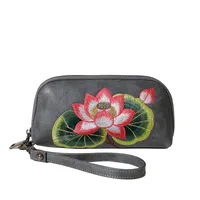 Women's Lotus Pu Leather Embroidery Zipper Wallets sku image 5
