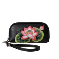 Women's Lotus Pu Leather Embroidery Zipper Wallets sku image 11