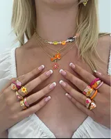 Wholesale Jewelry IG Style Sweet Smile Face Flower 304 Stainless Steel Rhinestones Enamel Inlay Pendant Necklace main image 2