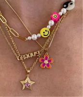 Wholesale Jewelry IG Style Sweet Smile Face Flower 304 Stainless Steel Rhinestones Enamel Inlay Pendant Necklace main image 5