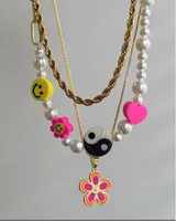Wholesale Jewelry IG Style Sweet Smile Face Flower 304 Stainless Steel Rhinestones Enamel Inlay Pendant Necklace main image 3