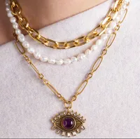 Wholesale Jewelry Luxurious Devil's Eye 304 Stainless Steel Gem Zircon 18K Gold Plated Inlay Pendant Necklace sku image 1