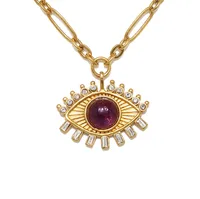 Wholesale Jewelry Luxurious Devil's Eye 304 Stainless Steel Gem Zircon 18K Gold Plated Inlay Pendant Necklace main image 2