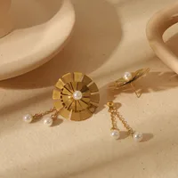 Wholesale Jewelry Novelty Modern Style Solid Color 304 Stainless Steel Shell Pearls 18K Gold Plated Cutting Bracelets Earrings Necklace main image 4
