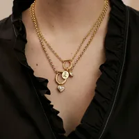 Wholesale Jewelry Simple Style Streetwear Geometric 201 Stainless Steel 304 Stainless Steel Zircon 18K Gold Plated Inlay Bracelets Necklace main image 1