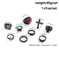 Copper Plating Alloy Women's Cross Spider Ring Suit Halloween Irregular Skull Five-Pointed Star Ring sku image 3