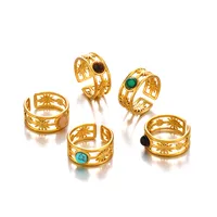 Wholesale Jewelry IG Style Simple Style Round 304 Stainless Steel Malachite Turquoise Tiger Eye 18K Gold Plated Plating Inlay Open Rings main image 7