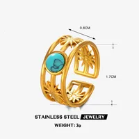 Wholesale Jewelry IG Style Simple Style Round 304 Stainless Steel Malachite Turquoise Tiger Eye 18K Gold Plated Plating Inlay Open Rings main image 2