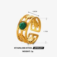 Wholesale Jewelry IG Style Simple Style Round 304 Stainless Steel Malachite Turquoise Tiger Eye 18K Gold Plated Plating Inlay Open Rings sku image 2