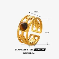 Wholesale Jewelry IG Style Simple Style Round 304 Stainless Steel Malachite Turquoise Tiger Eye 18K Gold Plated Plating Inlay Open Rings sku image 3