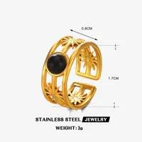 Wholesale Jewelry IG Style Simple Style Round 304 Stainless Steel Malachite Turquoise Tiger Eye 18K Gold Plated Plating Inlay Open Rings sku image 4