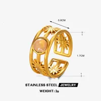 Wholesale Jewelry IG Style Simple Style Round 304 Stainless Steel Malachite Turquoise Tiger Eye 18K Gold Plated Plating Inlay Open Rings sku image 5