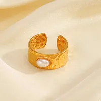 Wholesale Jewelry Vintage Style Oval 304 Stainless Steel Artificial Pearls 18K Gold Plated Plating Open Rings main image 6
