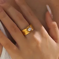 Wholesale Jewelry Vintage Style Oval 304 Stainless Steel Artificial Pearls 18K Gold Plated Plating Open Rings main image 4