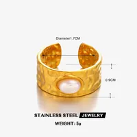 Wholesale Jewelry Vintage Style Oval 304 Stainless Steel Artificial Pearls 18K Gold Plated Plating Open Rings main image 2