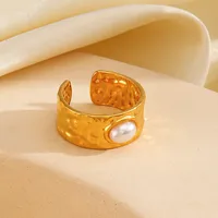 Wholesale Jewelry Vintage Style Oval 304 Stainless Steel Artificial Pearls 18K Gold Plated Plating Open Rings main image 5
