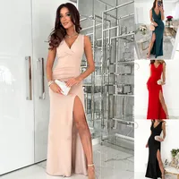 Women's Printing Casual Elegant Streetwear V Neck Sleeveless Solid Color Maxi Long Dress Holiday Banquet Selfie main image 1