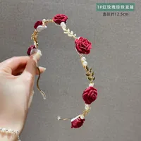 Rose Pearl Headband Summer French Retro High-end Sense Hair Clip Headwear Niche Design Pressure Hair High Cranial Top Hair Accessories sku image 1