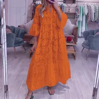 Elegant Long Lace Hollow Out Flare Sleeve V-neck Dress Women Summer Autumn French Style Sexy Solid Color Mid-Length Dress Dress main image 2