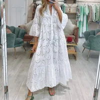 Elegant Long Lace Hollow Out Flare Sleeve V-neck Dress Women Summer Autumn French Style Sexy Solid Color Mid-Length Dress Dress main image 3