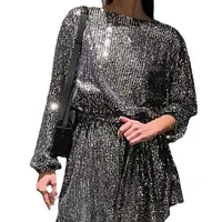 Fashionable Sequin Color Cinched Waist Dress Small Dinner Dress Holiday Party Elegant Long Ankle Fairy Skirt Polyester Fabric main image 5