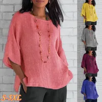 Wish Eaby  New Fashion Women's Seven-point Sleeve Round Neck Cotton Linen Shirt Top Spot main image 1