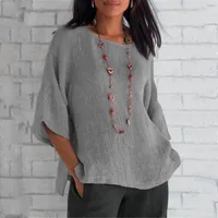 Wish Eaby  New Fashion Women's Seven-point Sleeve Round Neck Cotton Linen Shirt Top Spot main image 4