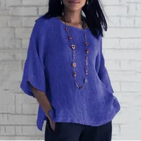 Wish Eaby  New Fashion Women's Seven-point Sleeve Round Neck Cotton Linen Shirt Top Spot main image 3