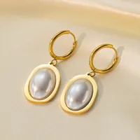 1 Pair Elegant French Style C Shape U Shape Asymmetrical Plating Titanium Steel Artificial Pearls Drop Earrings Earrings Ear Studs sku image 3
