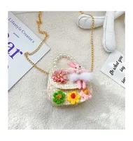 Fashion Children's Bag Cute Flower Baby Girl Coin Purse Cotton Linen Cartoon Bunny Children's Crossbody Bag sku image 4