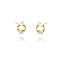 1 Pair IG Style Simple Style Round Plating Inlay Copper Pearl Zircon 18K Gold Plated Ear Studs main image 4