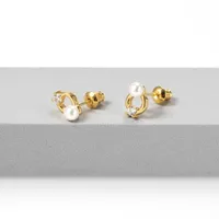 1 Pair IG Style Simple Style Round Plating Inlay Copper Pearl Zircon 18K Gold Plated Ear Studs main image 3
