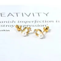 1 Pair IG Style Simple Style Round Plating Inlay Copper Pearl Zircon 18K Gold Plated Ear Studs main image 6