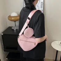 Women's Pu Leather Heart Shape Solid Color Basic Classic Style Heart-shaped Zipper Bag Sets Underarm Bag main image 1