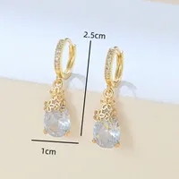 1 Pair Sweet Water Droplets Flower Inlay Copper Zircon Drop Earrings main image 2