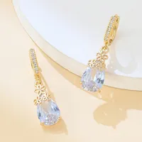 1 Pair Sweet Water Droplets Flower Inlay Copper Zircon Drop Earrings main image 3