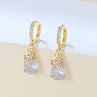1 Pair Sweet Water Droplets Flower Inlay Copper Zircon Drop Earrings sku image 1