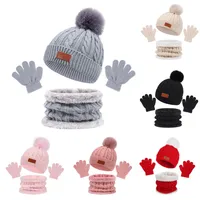 Autumn And Winter Children's Warm Knitted Hat Scarf Gloves Three-piece Set Baby Outdoor Cold-proof Wool Hat Three Pieces main image 1