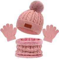 Autumn And Winter Children's Warm Knitted Hat Scarf Gloves Three-piece Set Baby Outdoor Cold-proof Wool Hat Three Pieces main image 2