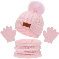 Autumn And Winter Children's Warm Knitted Hat Scarf Gloves Three-piece Set Baby Outdoor Cold-proof Wool Hat Three Pieces sku image 4