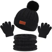 Autumn And Winter Children's Warm Knitted Hat Scarf Gloves Three-piece Set Baby Outdoor Cold-proof Wool Hat Three Pieces sku image 3