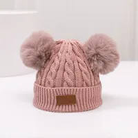 Double-ball Children's Knitted Hat Scarf Two-piece Set Winter Warm  Children's Wool Hat With Velvet Scarf sku image 3