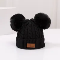 Double-ball Children's Knitted Hat Scarf Two-piece Set Winter Warm  Children's Wool Hat With Velvet Scarf sku image 6