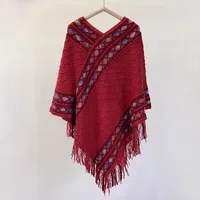 Rainbow Plaid Ethnic Style Cashmere-like Tassel Knitted Shawl For Women New Versatile Travel Warm Pullover Cape Manufacturer main image 4