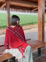 Rainbow Plaid Ethnic Style Cashmere-like Tassel Knitted Shawl For Women New Versatile Travel Warm Pullover Cape Manufacturer main image 5