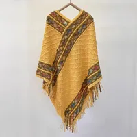 Rainbow Plaid Ethnic Style Cashmere-like Tassel Knitted Shawl For Women New Versatile Travel Warm Pullover Cape Manufacturer sku image 2