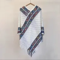 Rainbow Plaid Ethnic Style Cashmere-like Tassel Knitted Shawl For Women New Versatile Travel Warm Pullover Cape Manufacturer sku image 1