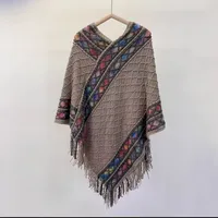 Rainbow Plaid Ethnic Style Cashmere-like Tassel Knitted Shawl For Women New Versatile Travel Warm Pullover Cape Manufacturer sku image 4