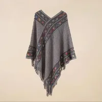 Rainbow Plaid Ethnic Style Cashmere-like Tassel Knitted Shawl For Women New Versatile Travel Warm Pullover Cape Manufacturer sku image 5